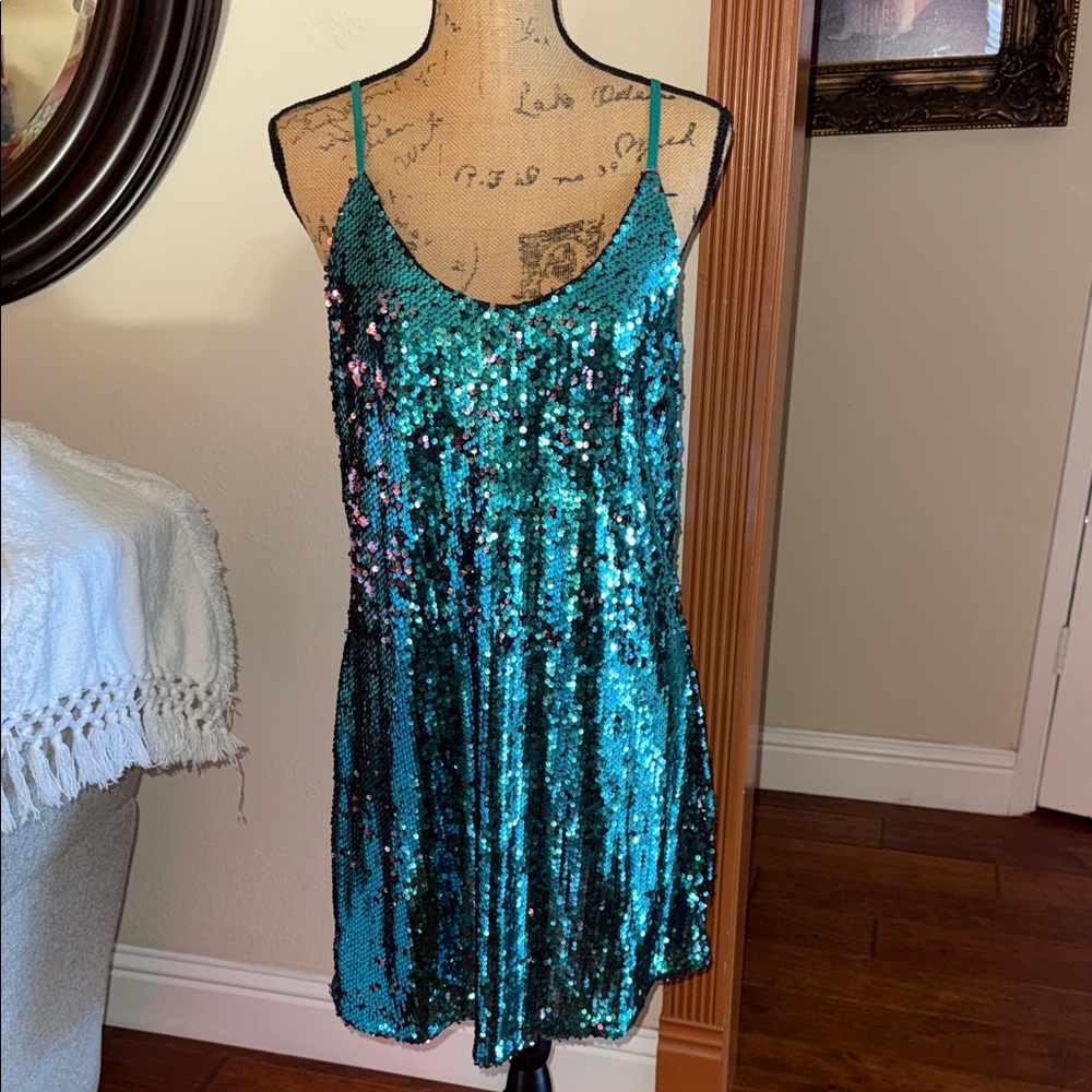 Allegra K Shimmering Blue Sequin Dress